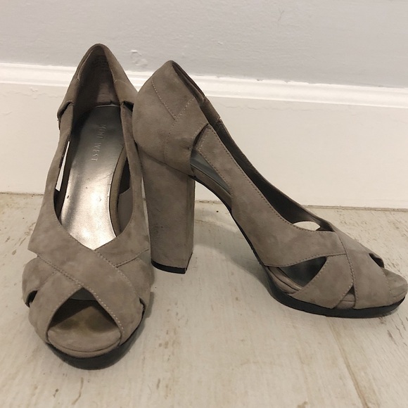 grey suede chunky heels